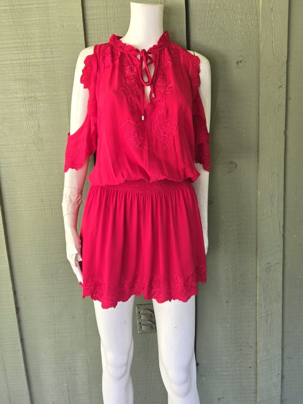 PARKER Red Cold Shoulder Blouson Mini Dress XS